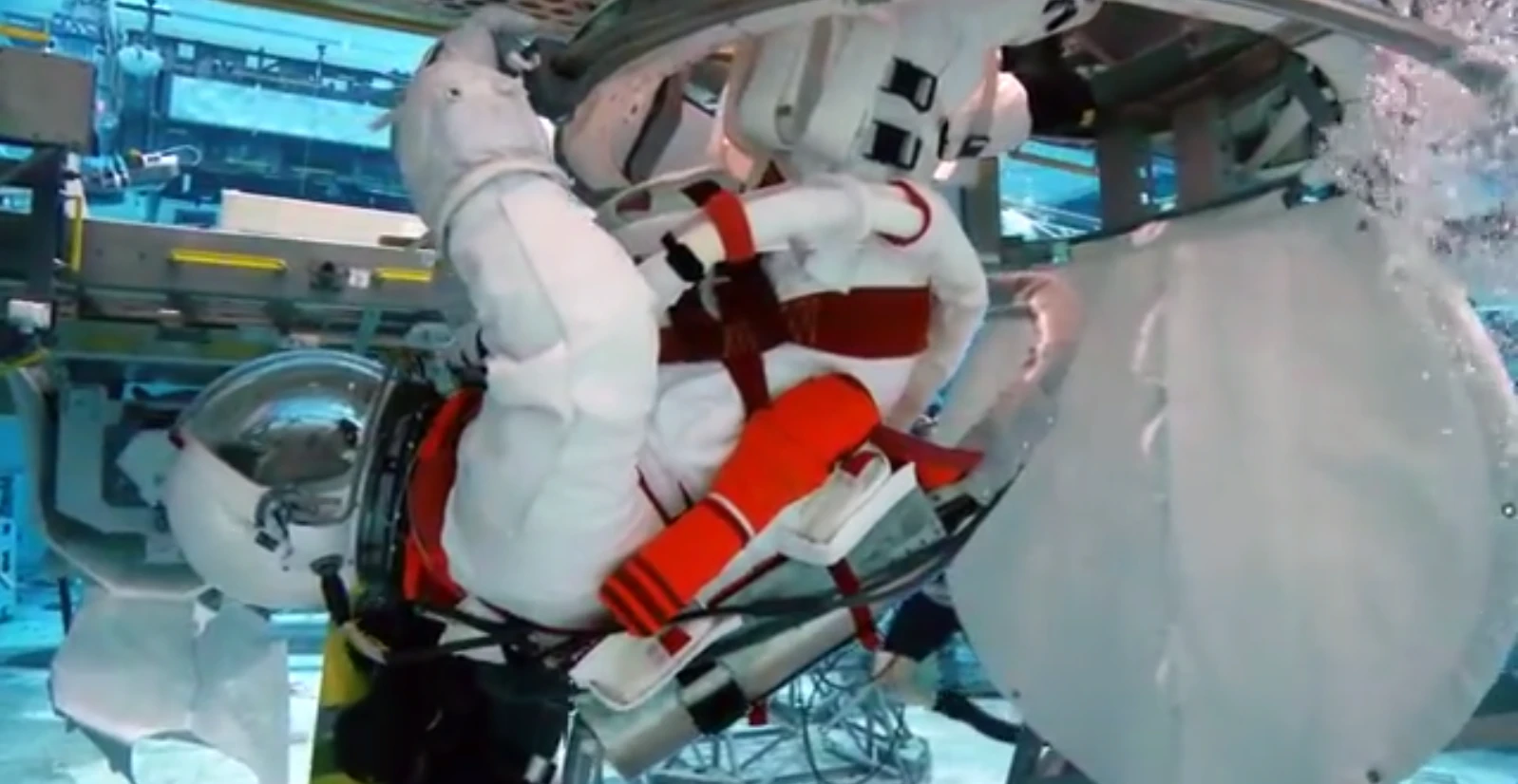 The new suit undergoing neutral buoyancy testing (Image: NASA)