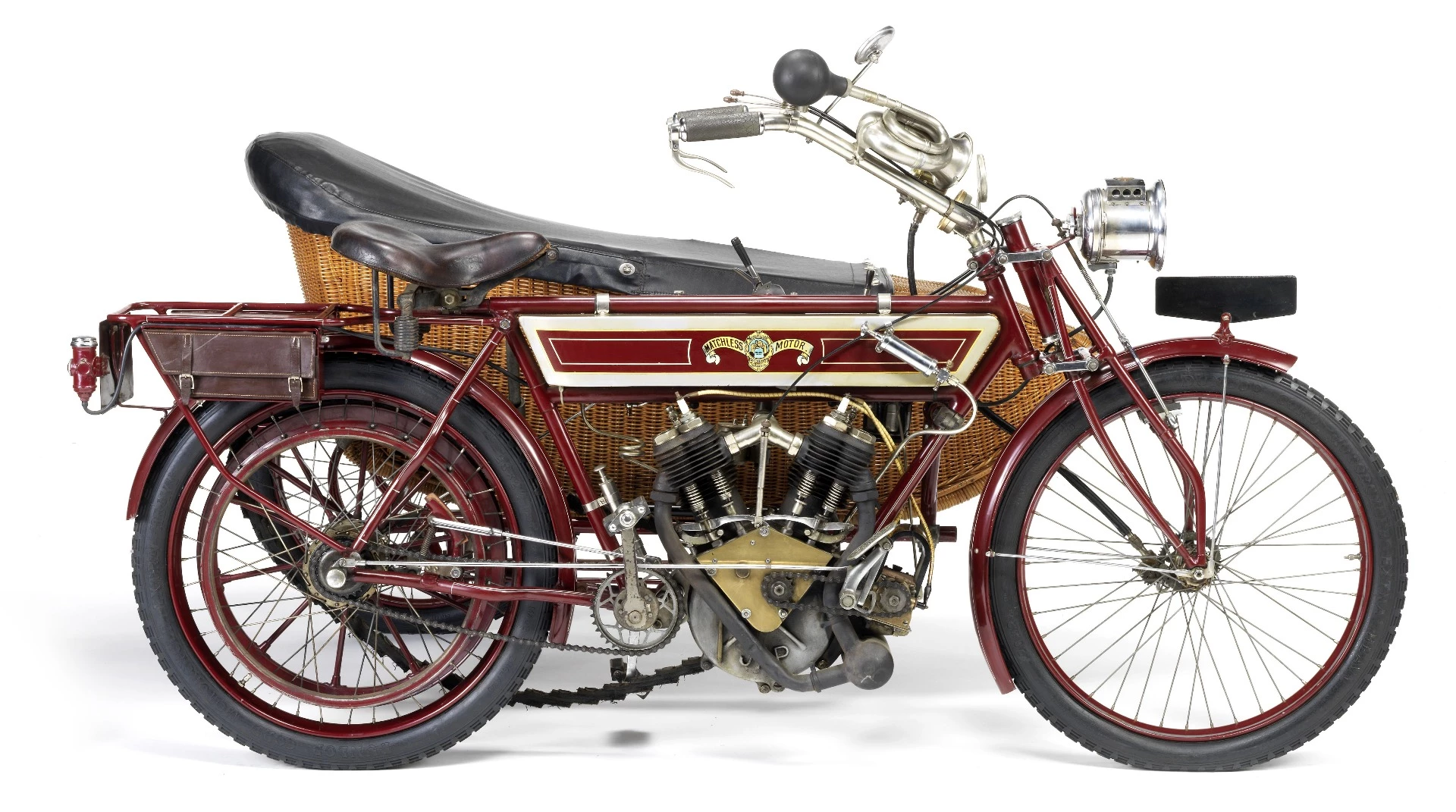 This 6hp Matchless was discovered at Lochiel in South Australia in the mid/late 1960s and purchased for £10 by the current vendor, who has carried out a painstaking restoration. In 1972 the restored Matchless won the concours event held for the opening of the National Motor Museum at Birdwood, South Australia, and in 1982 took top honours in the Concours d'Élégance at the 2nd 'Bay to Birdwood Run', awarded for the 'best presented combination of vehicle and occupants dressed in the period and style of the vehicle' It sold for £20,700 (US$25,173).