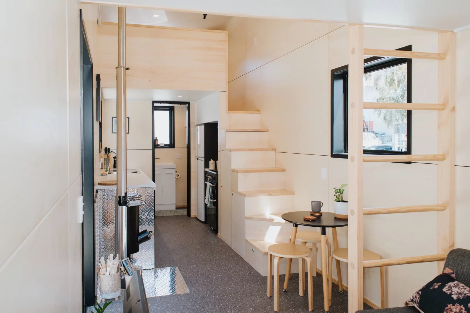 La Sombra Tiny House is heated by a wood-burning stove