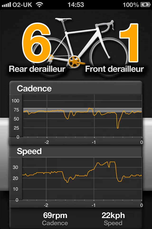 A screen shot of the gear-changing iOS app