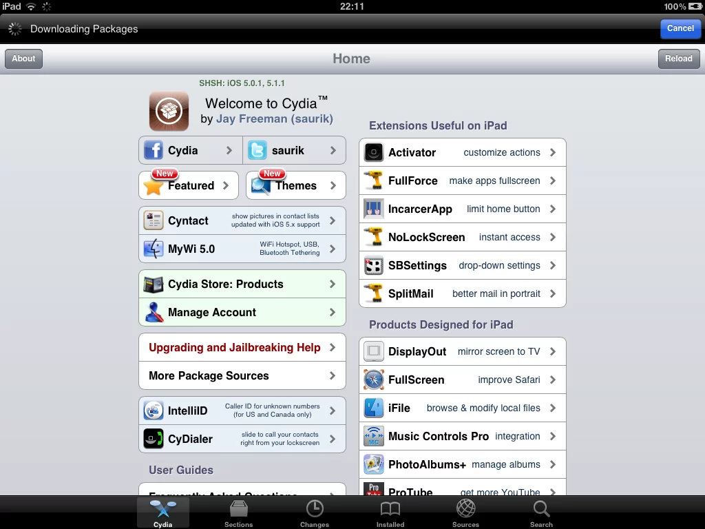 Cydia on an iPad 2 running iOS 5.1.1