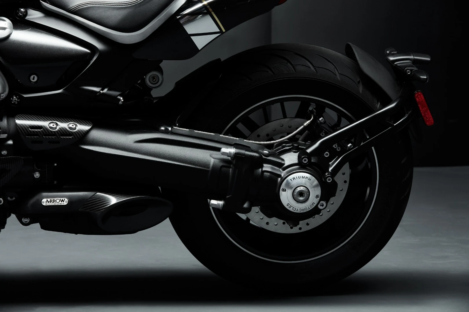 240-section rear tire should look enormous, but is swallowed up by the rest of the bike