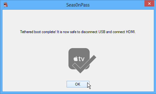 Tether boot successful, remove Micro USB and plug HDMI in to HDTV