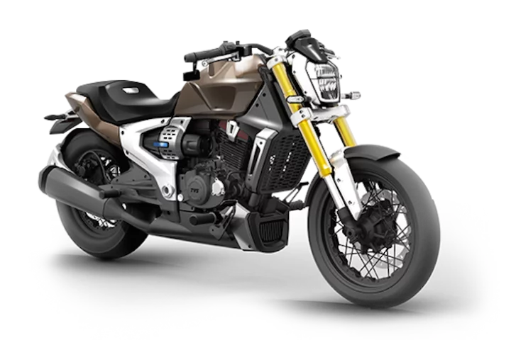 The TVS Zeppelin features a 220cc gasoline engine aided by a 1,200-watt electric assist motor