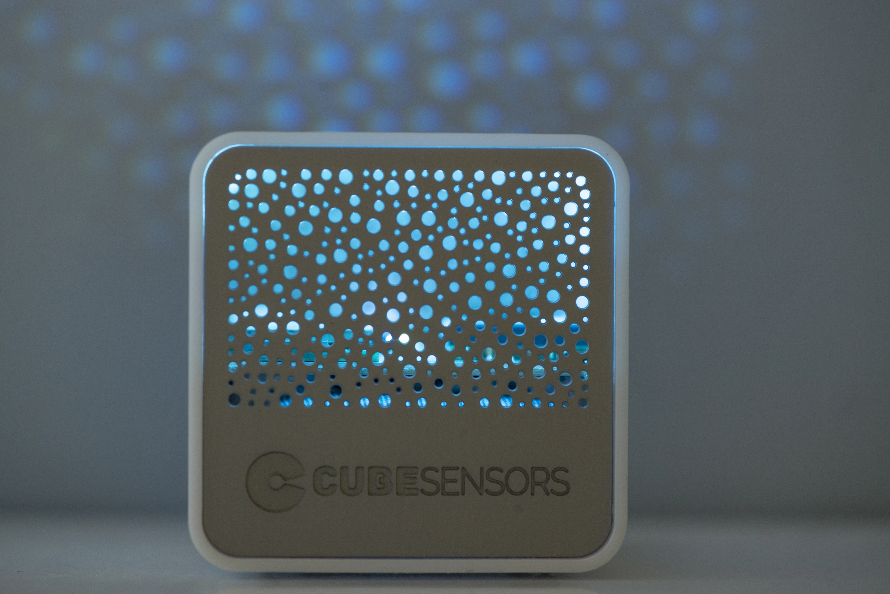 CubeSensors can glow blue to show that everything in the room is okay
