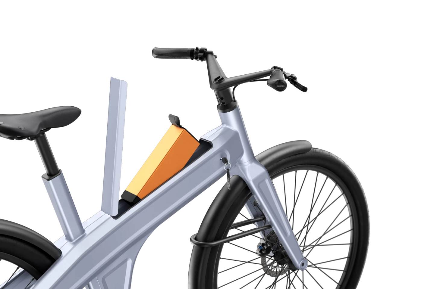 The lockable compartment up top can accommodate battery packs of different shapes and sizes, to allow for future upgrades as the technology improves