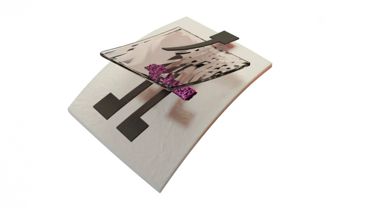 3D rendering of the world's first printable, fully recyclable transistor