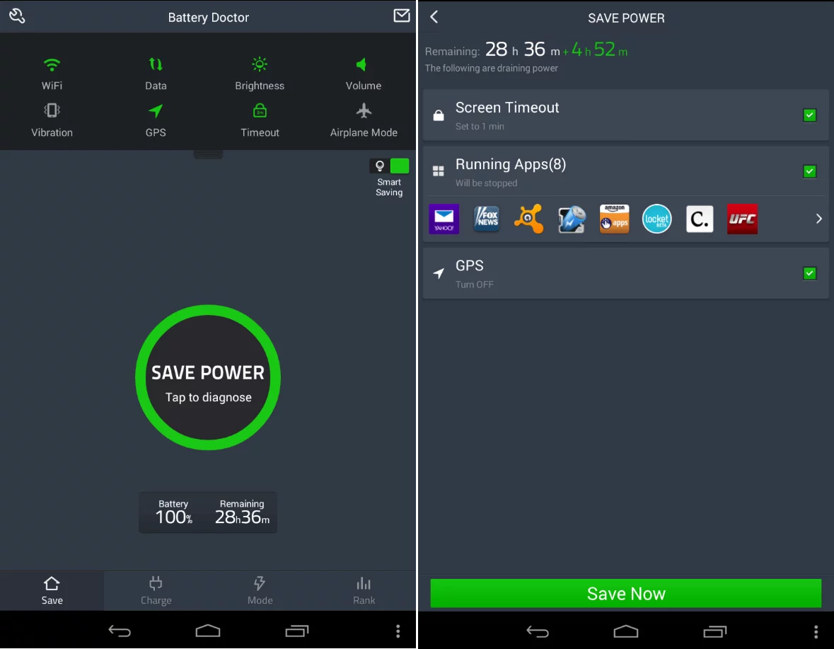 Battery Doctor is a free app that scans your system and give you a one-button solution to save battery power.