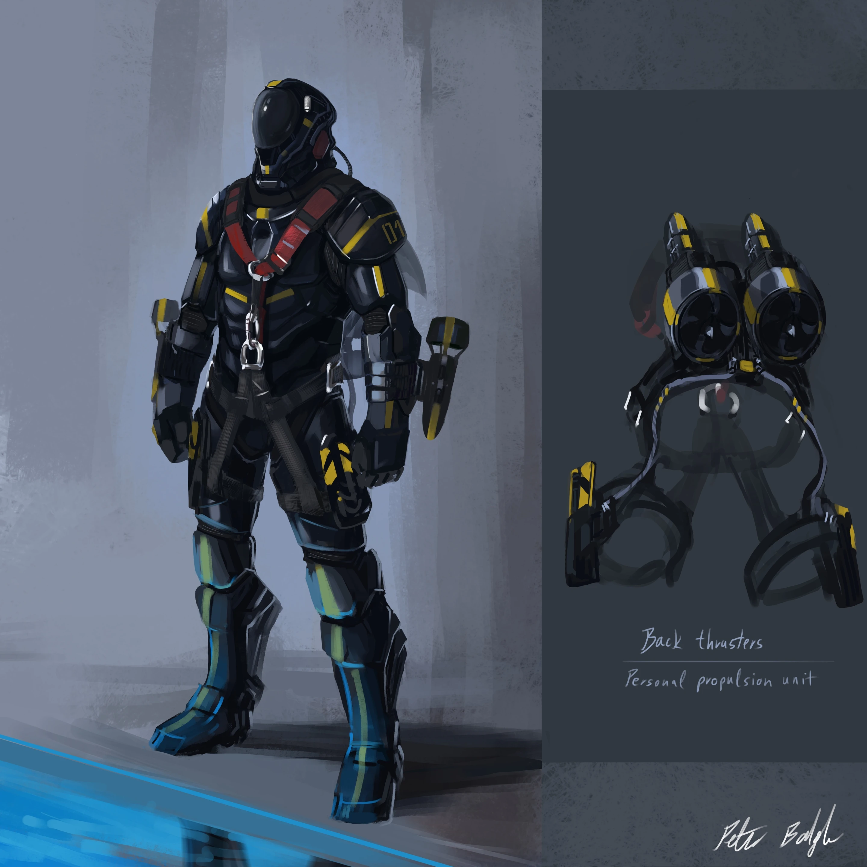 An envisioned full Underwater Jet Pack suit