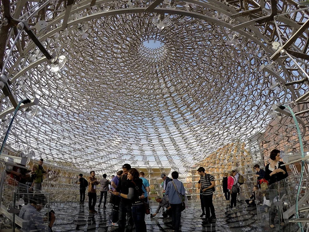 The UK Pavilion design by Wolfgang Buttress represents the strength of British design