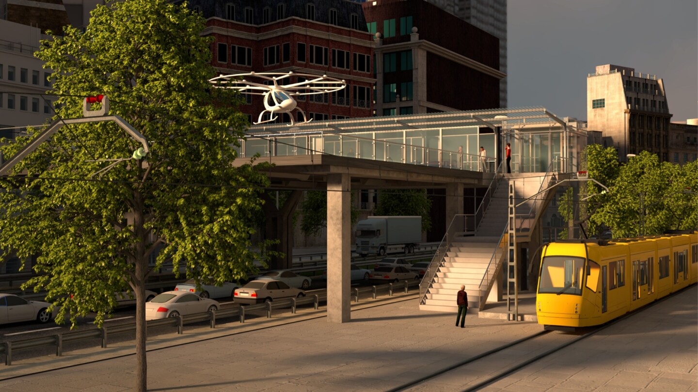 How would flying taxis pick up and drop off people around busy urban centers?