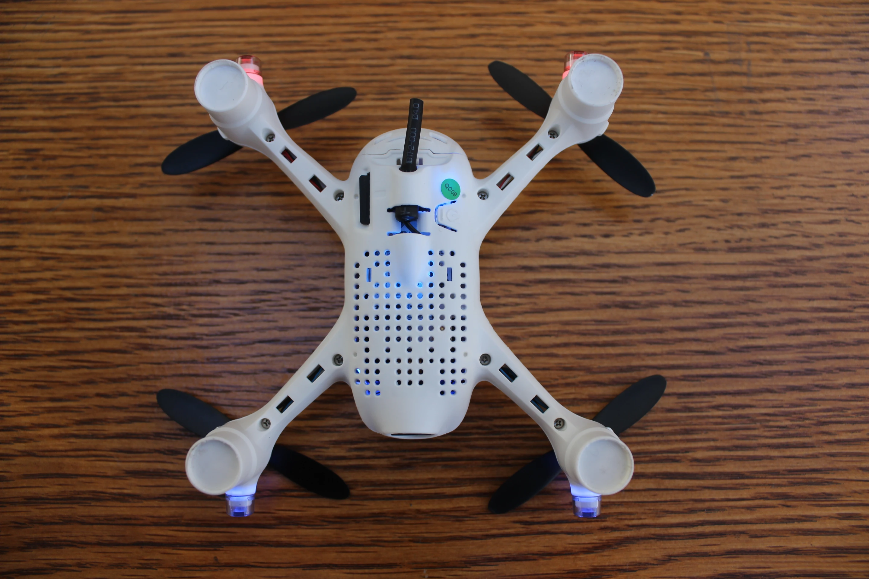 An underside view of the Hubsan FPV X4 Plus