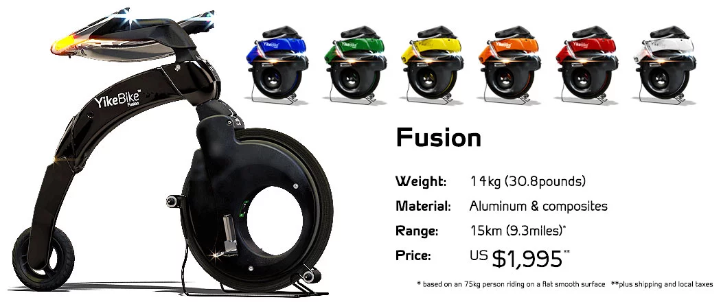 The new Fusion Yikebike is the world's third lightest fold-up electric bicycle in production