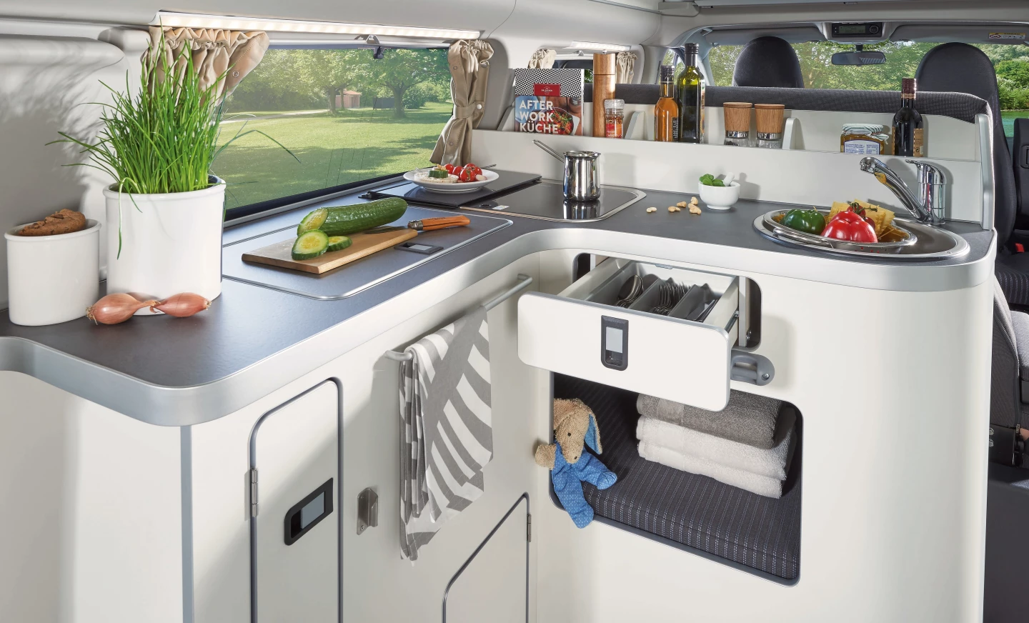 Lids extend the counter for added work space