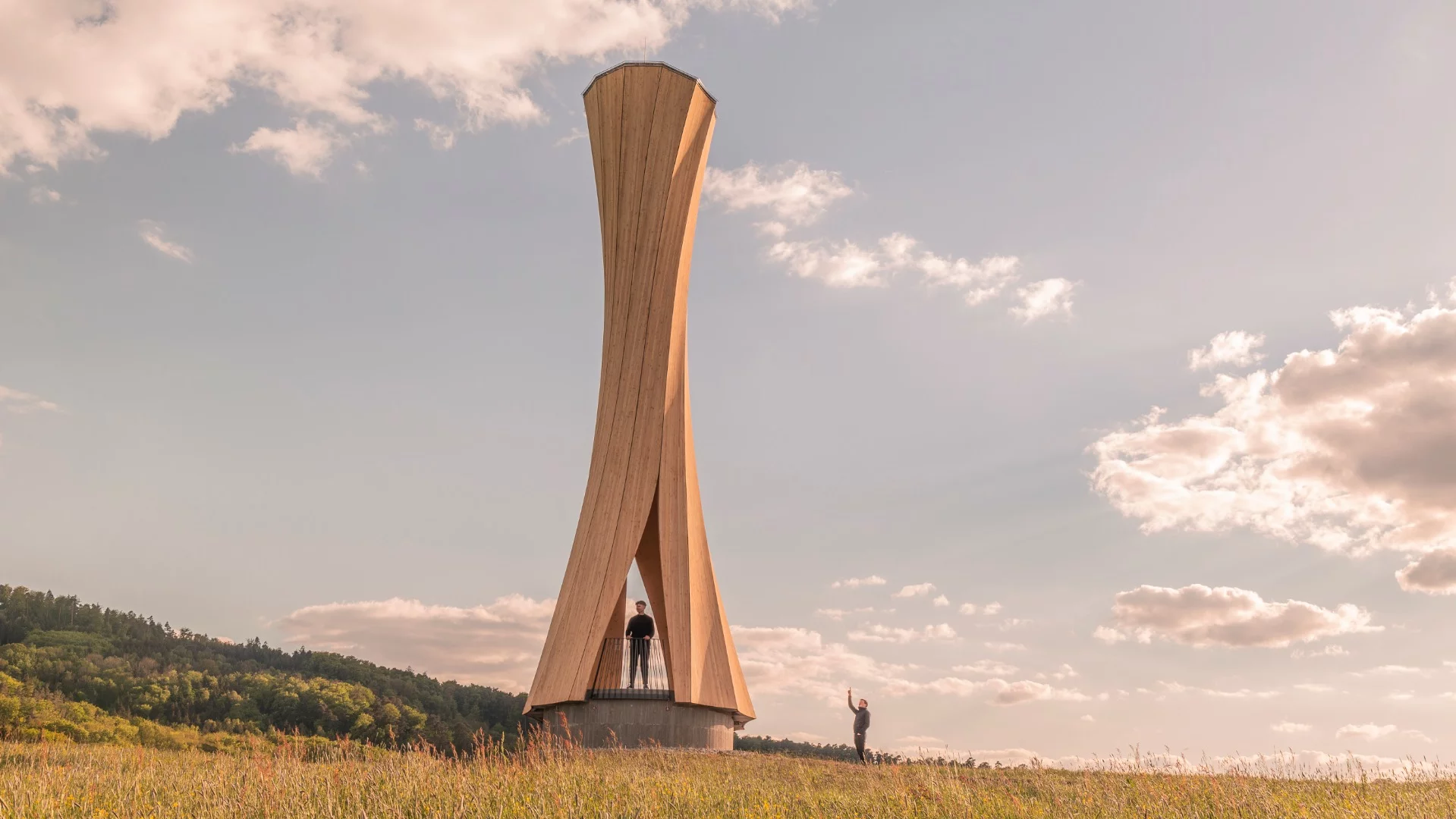The teams says its Urbach Tower is the first structure in the world to use self-shaped building-scale components