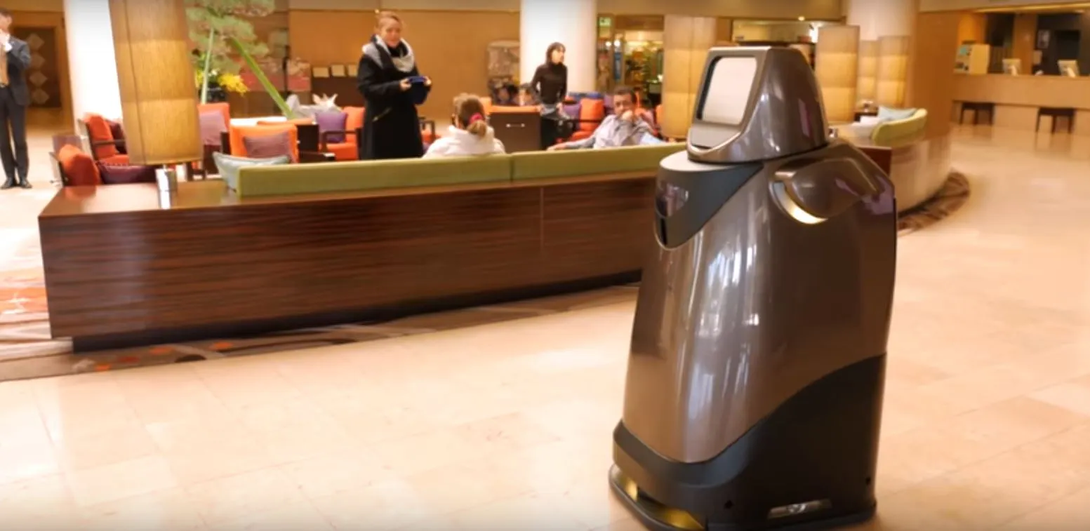The HOSPI(R) Autonomous Delivery Robot is being tested at a hotel and airport lounge