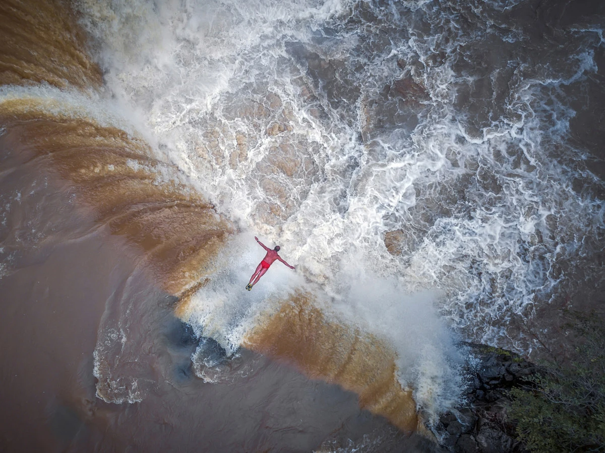 A diver leaps into China's Yellow River. This drone shot claimed second prize in the Professional's Portrait category of SkyPixel's 2017 Photo Contest