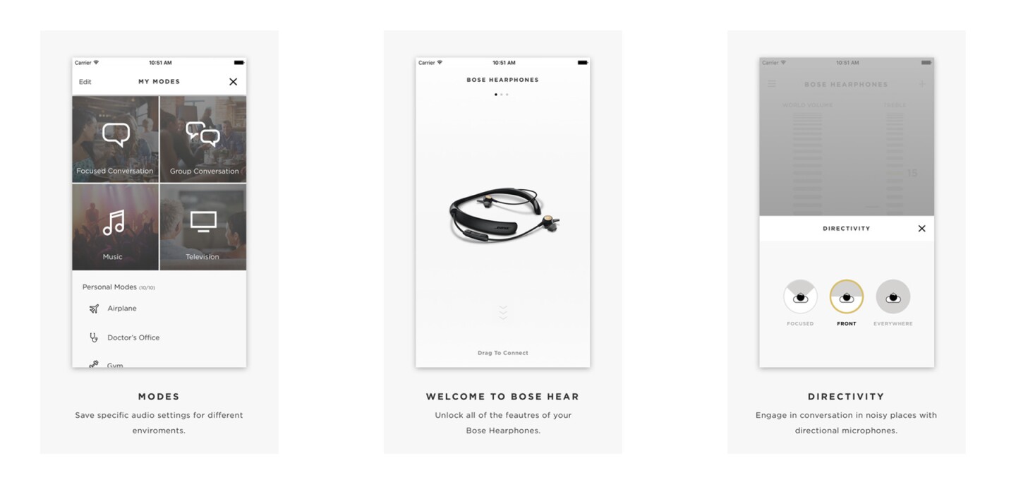 The Bose Hear app lets the Hearphone wearer customize the experience