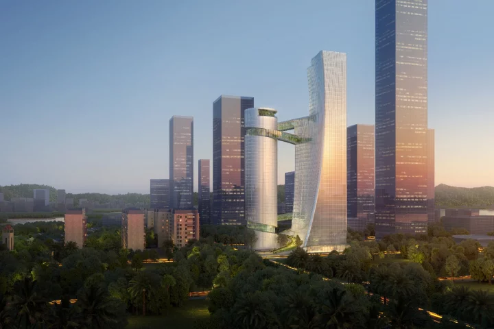iCarbonX Headquarters' skyscrapers will rise to heights of 150 m (492 ft) and 200 m (656 ft)-tall