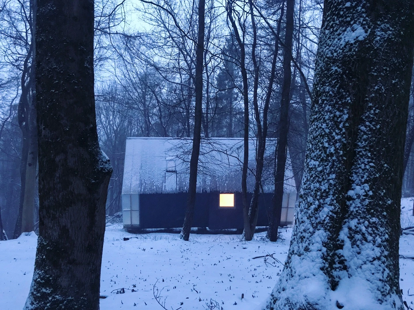 Trailer includes a stove inside for heat