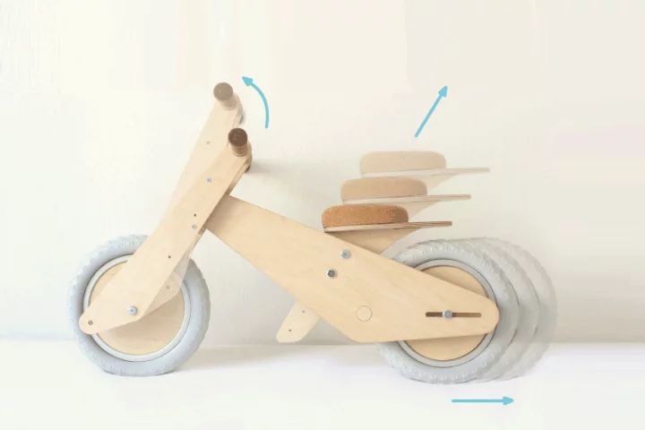 B'kid is designed in such a way that it is adaptable to the needs of a growing child, with an adjustable frame, and removable components