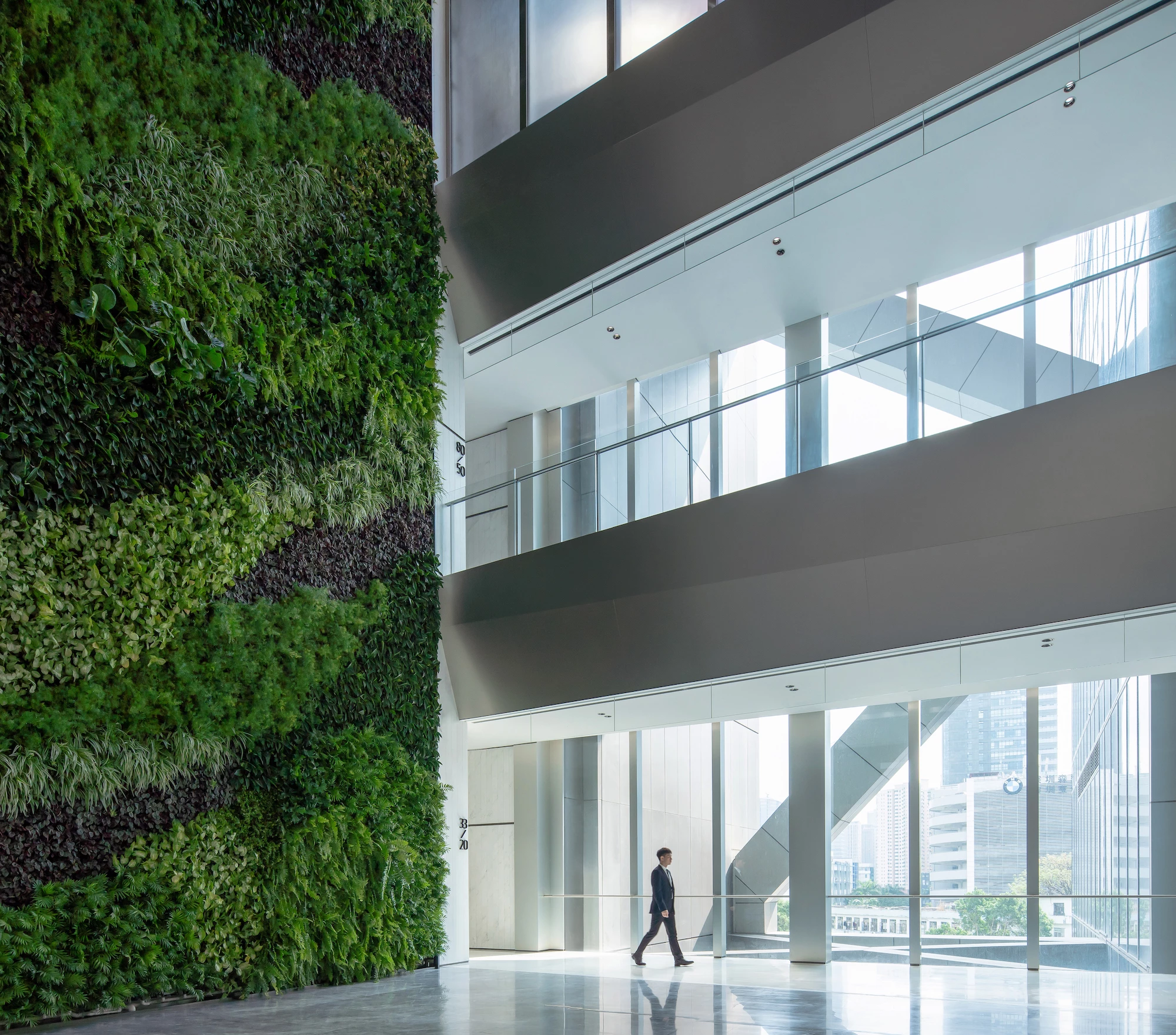 Hanking Center includes a large living wall in the lobby area