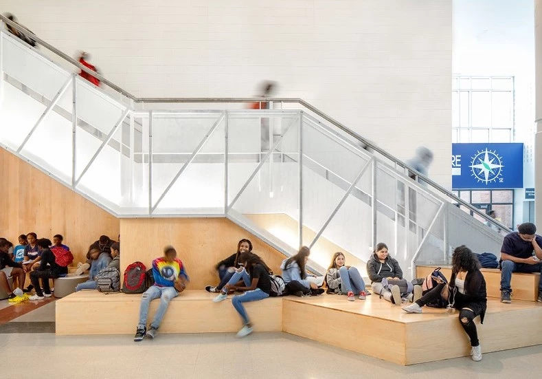 The Southeast Raleigh Magnet High School Great Hall Renovation was designed by Tonic Design and is located in Raleigh, North Carolina