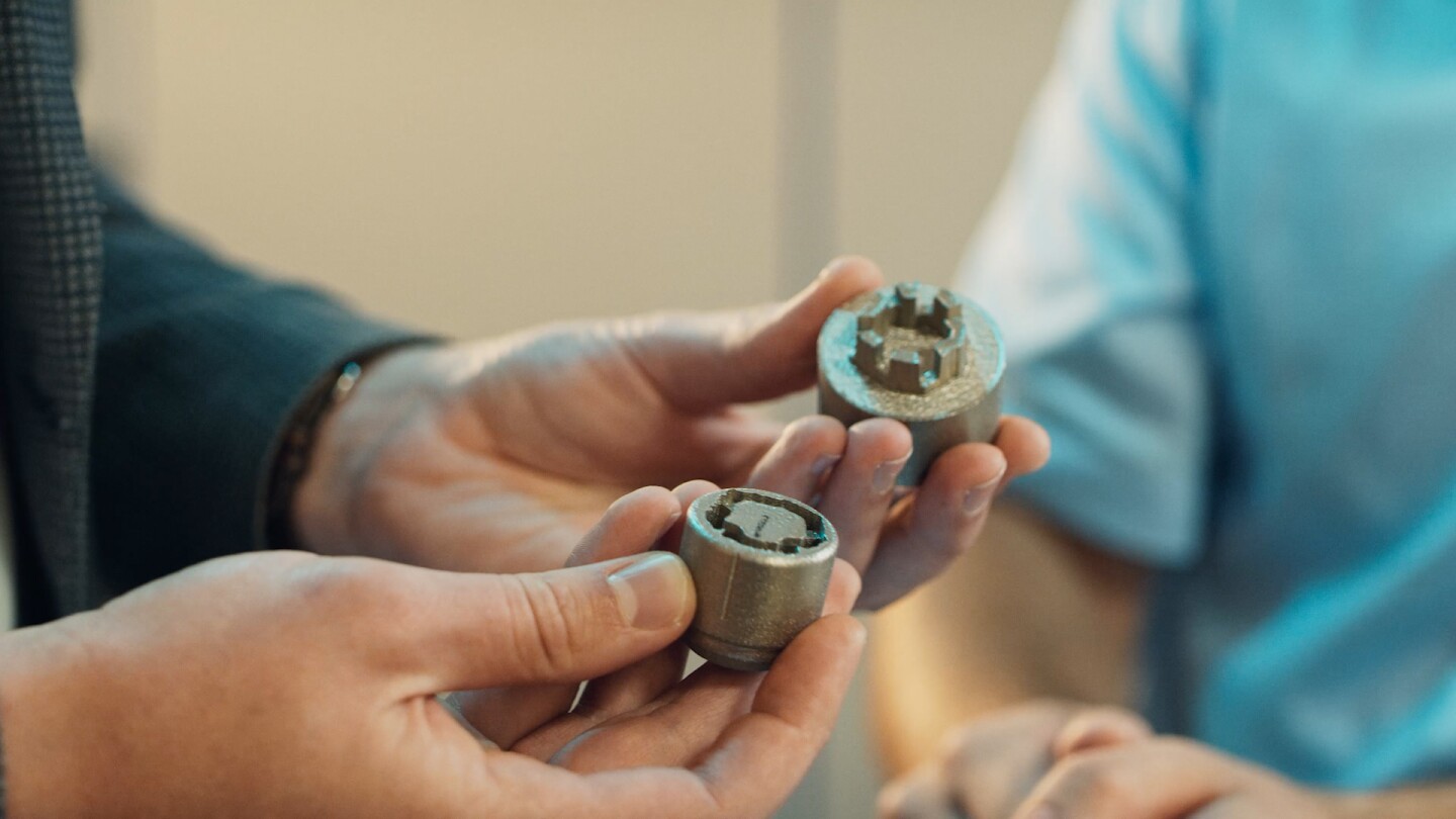 Custom nuts are printed in corrosion resistant stainless steel, along with their unique key