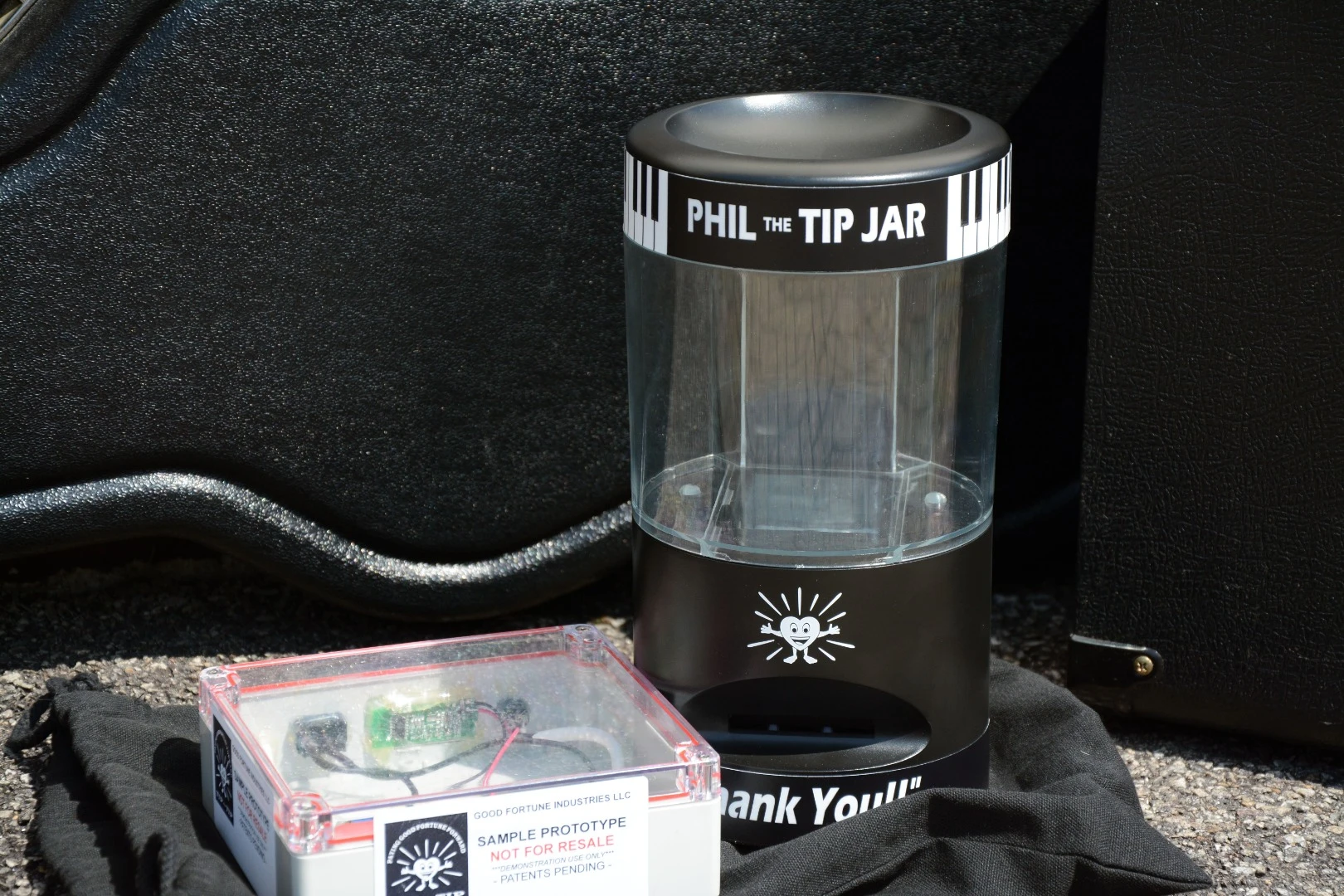 Goof Fortune is currently working on an optional battery pack that will make Phil the Tip Jar mobile