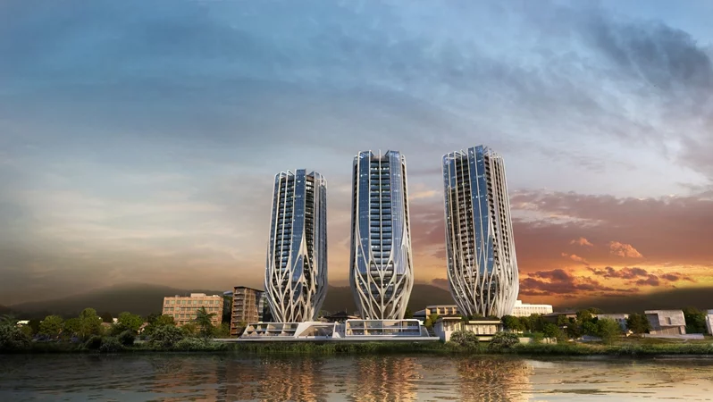 Zaha Hadid's Grace on Coronation features three towers that taper at the bottom to minimize their footprint