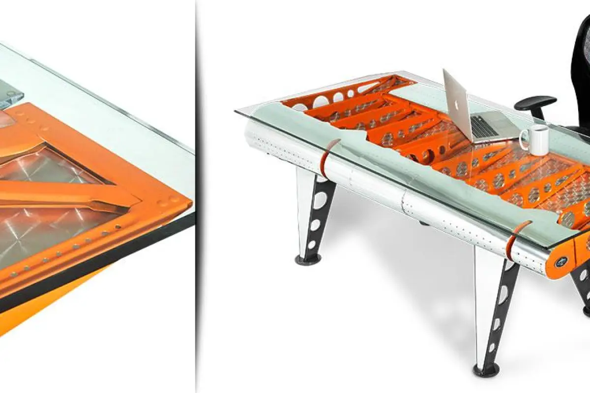 This beautiful desk is made from the elevator of a Grumman HU-16 Albatross