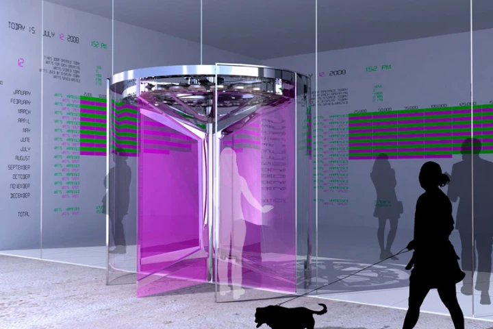 Schematic of FLUXXlab's Revolution Door, a power-generating revolving door