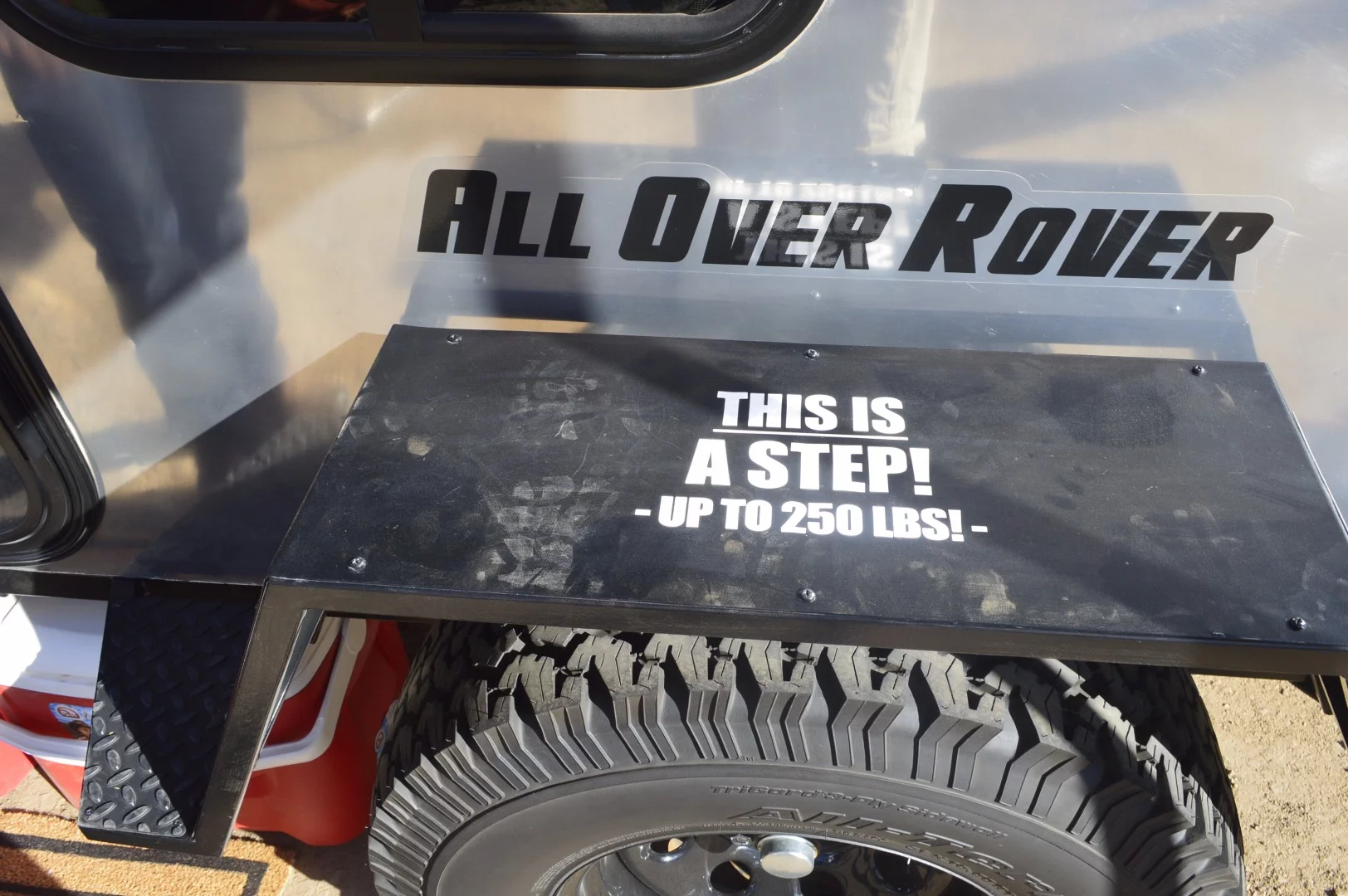 The All Over Rover's fender acts as a step for accessing roof cargo