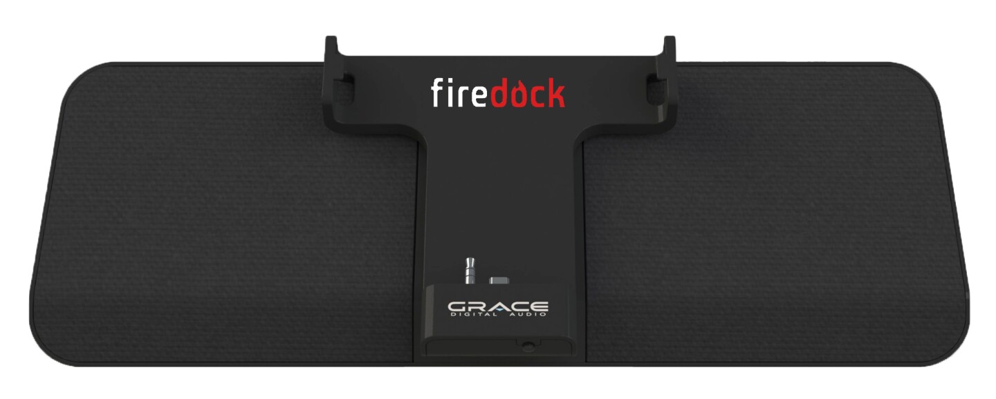 The rotating cradle features a USB charging port, a 3.5mm audio jack and a power button on the bottom