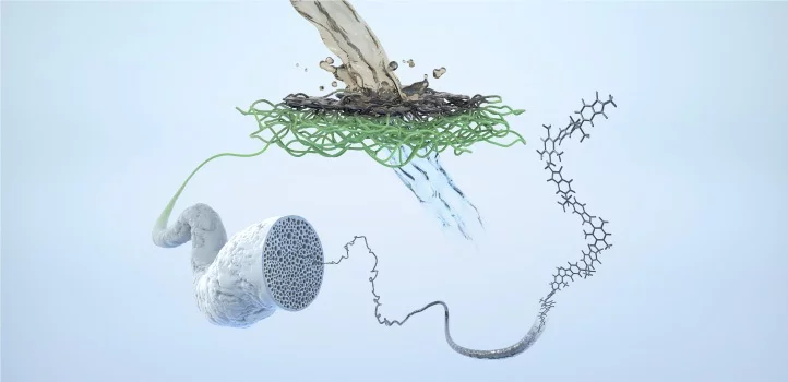 A technique called electrospinning was used to turn a polymer solution into a highly porous mat for soaking up oil spills