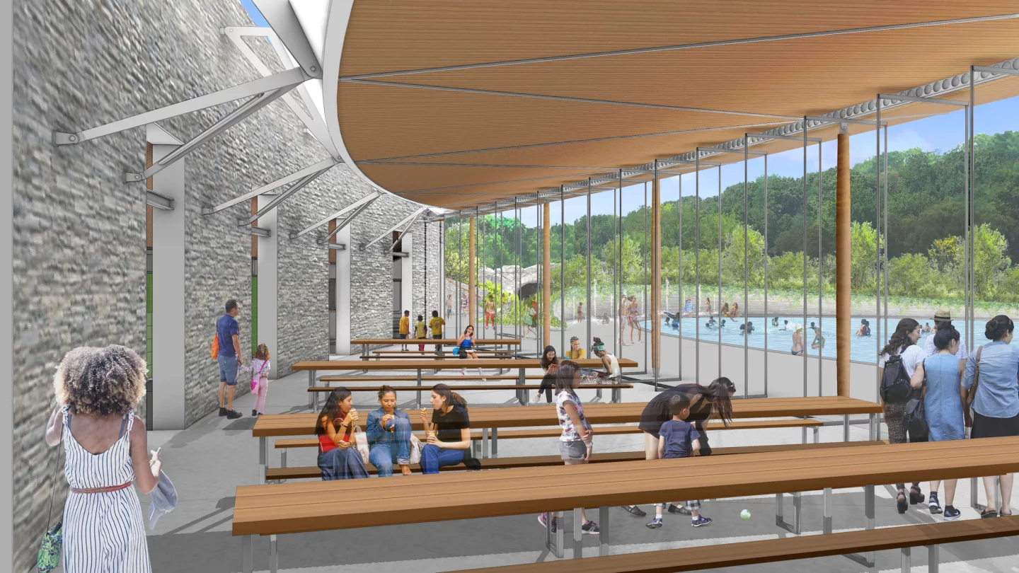 The new Central Park recreational building will feature a green roof and generous "bird safe" glazing