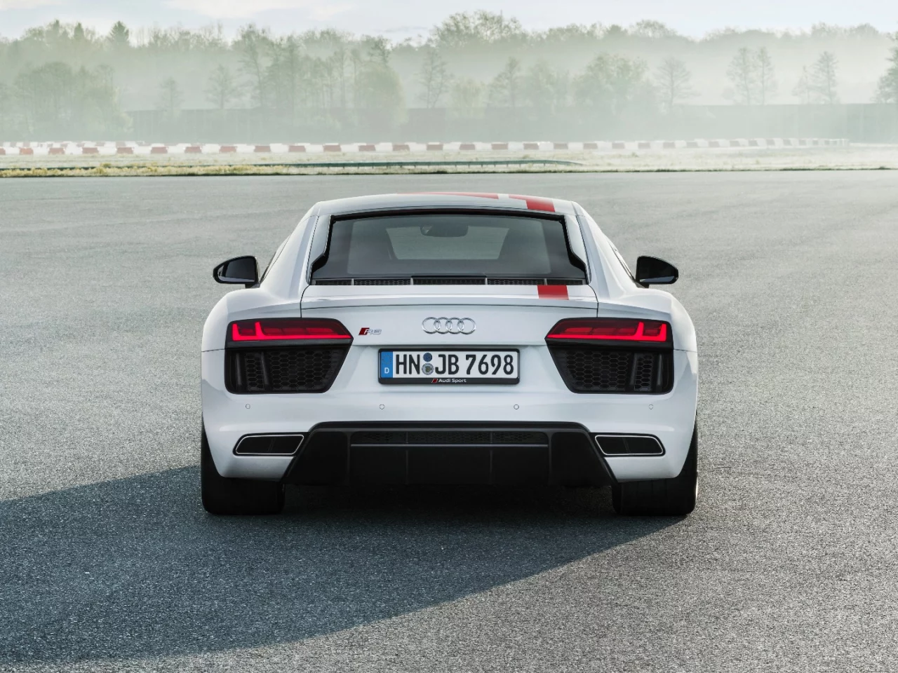 The rear of the Audi R8 V10 RWS looks low and wide