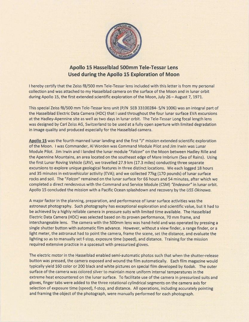 Letter of authentication from Colonel Scott