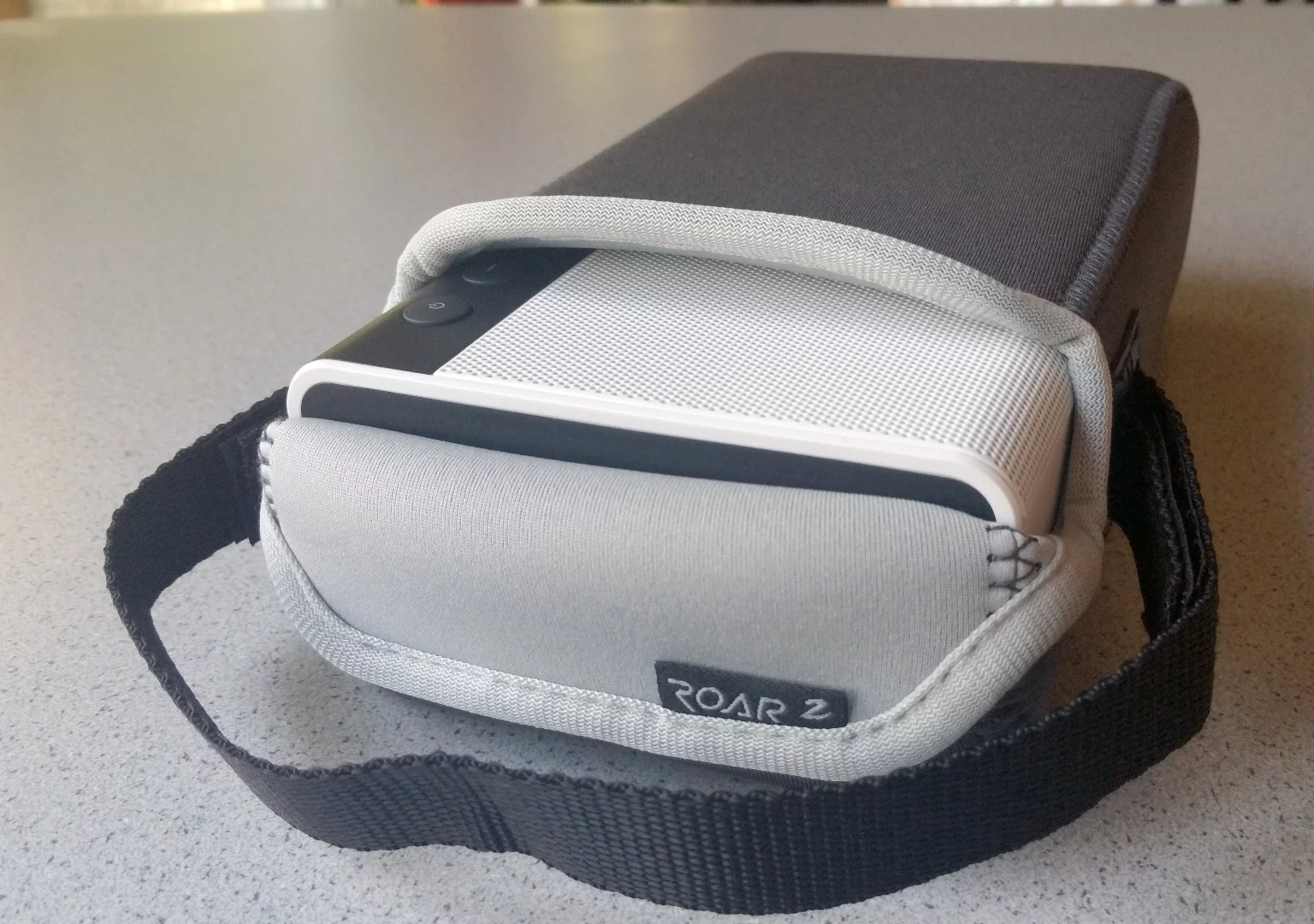 Creative Labs' neoprene case (sold separately) provides a snug fit and cushioning for the Sound Blaster Roar 2 speaker