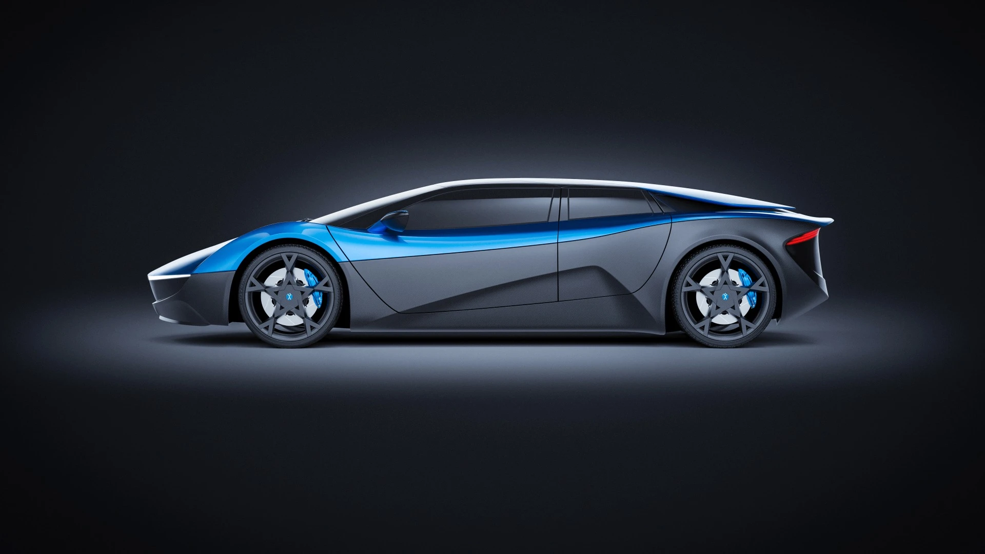 The rear doors are somewhat hidden in the supercar haunches of the Elextra
