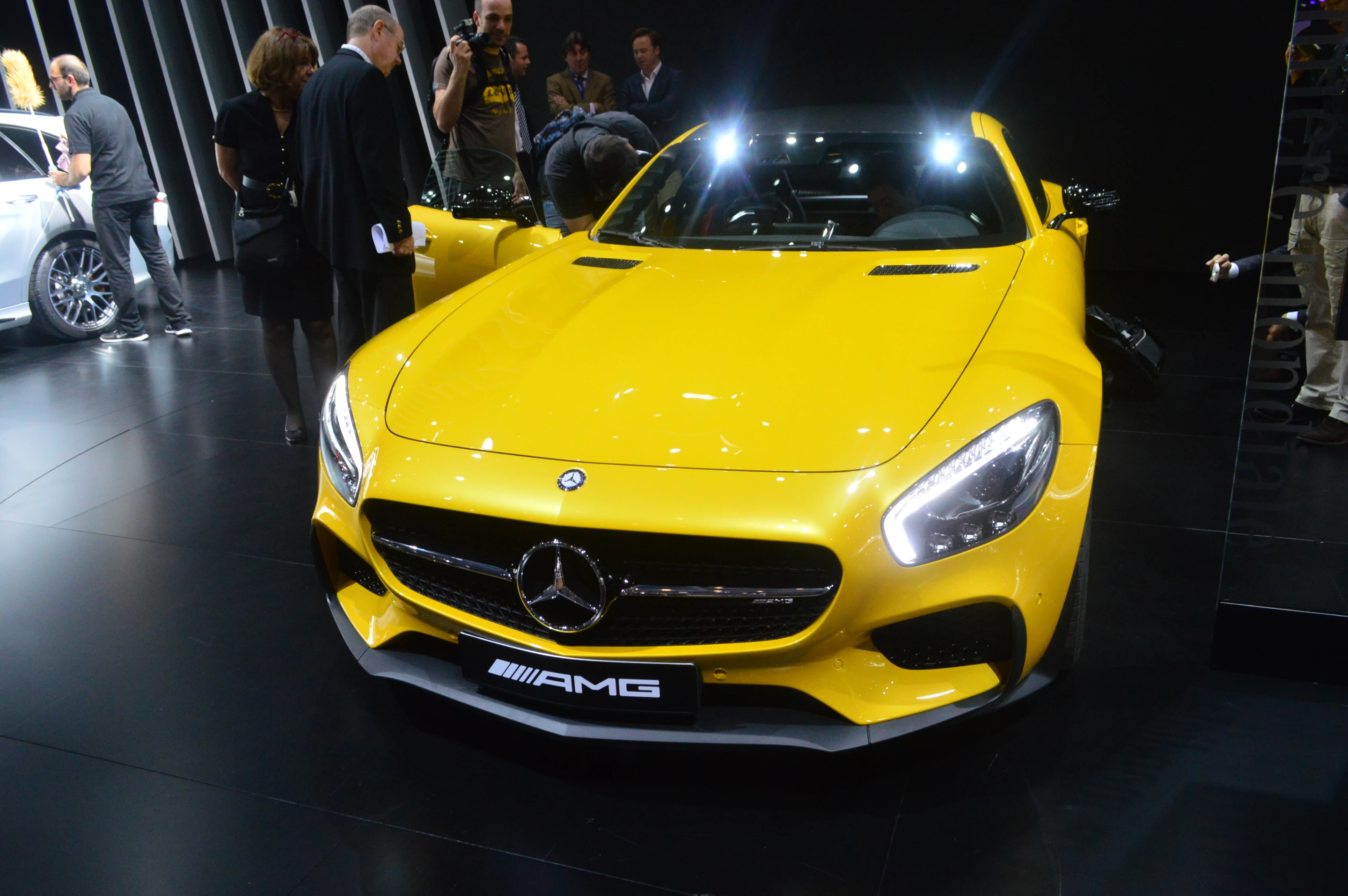 Looking down the long nose of the AMG GT S at the Paris Auto Show (Photo: C.C. Weiss/Gizmag)
