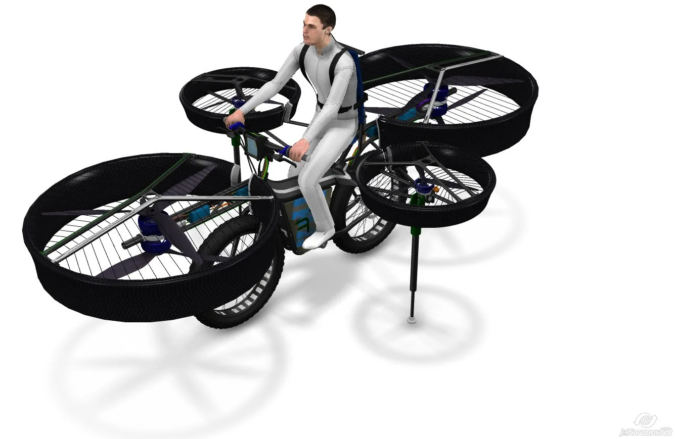 Under each side propeller unit is a telescopic damper that extends before take-off and at landing to ensure balance
