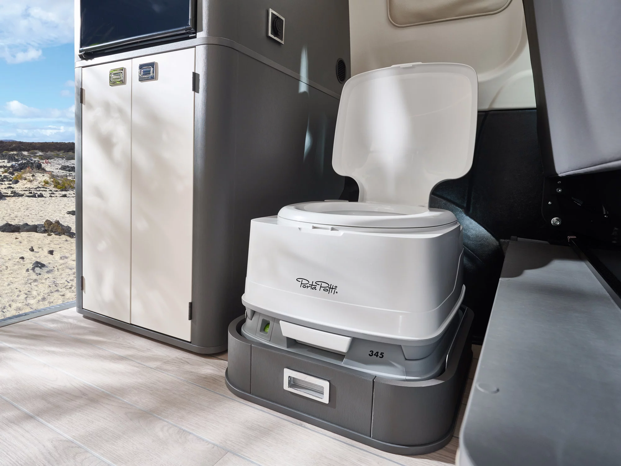 A portable toilet comes optionally