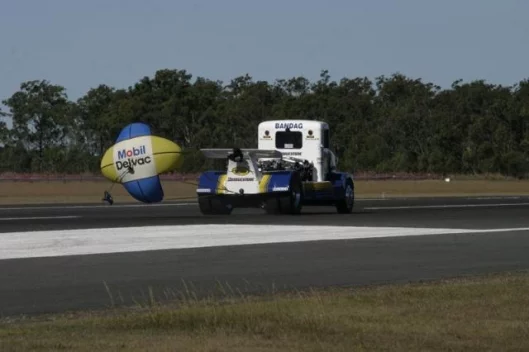 Imagine trying to stop a truck that big from that speed with limited space - parachute or no parachute, we'll bet this was the white-knuckles bit