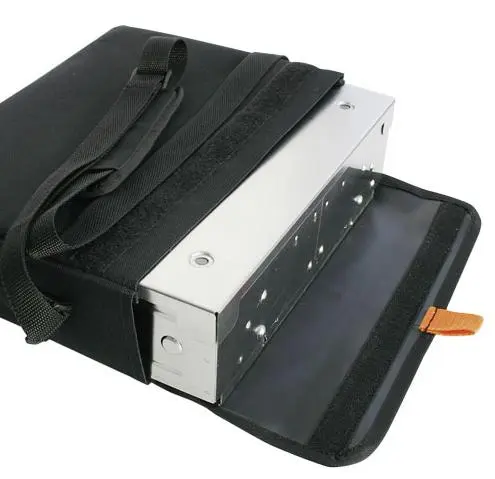 The BBQ Box folds up and slides into the included carry case