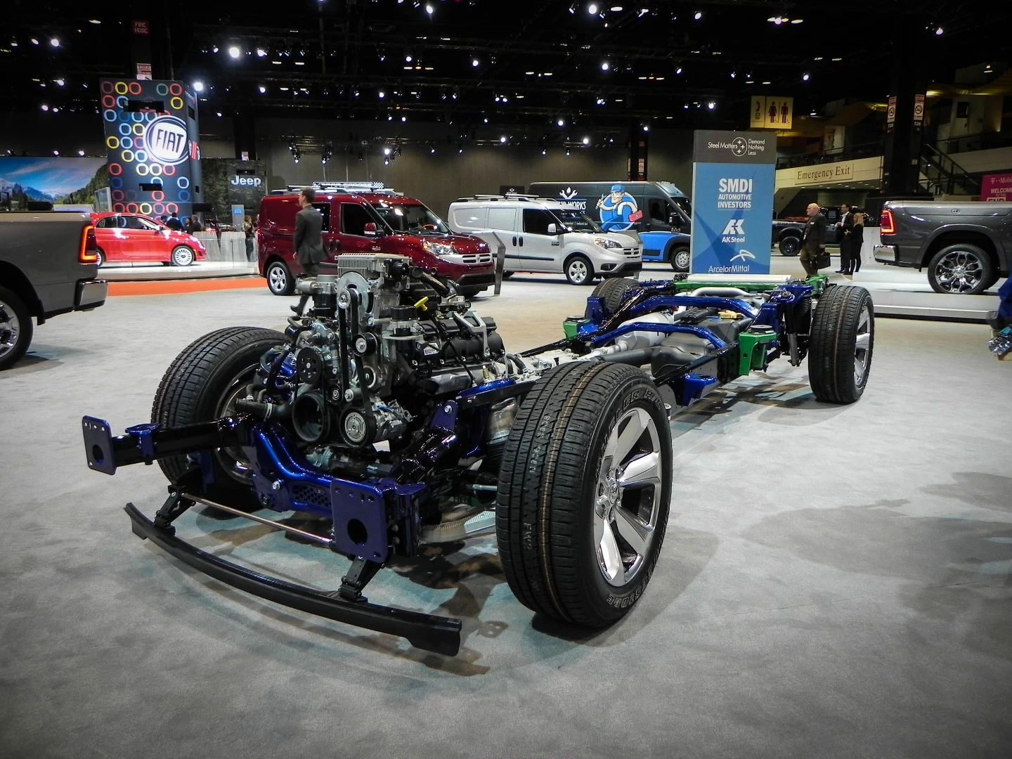This chassis sled shows the underpinnings of the new 2019 Ram 1500 and is illustrative of why auto shows like Chicago's are so informative