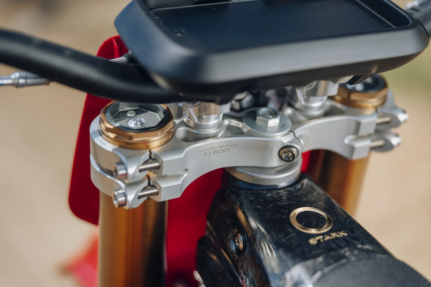 You get individually numbered CNC-machined aluminum triple clamps as well