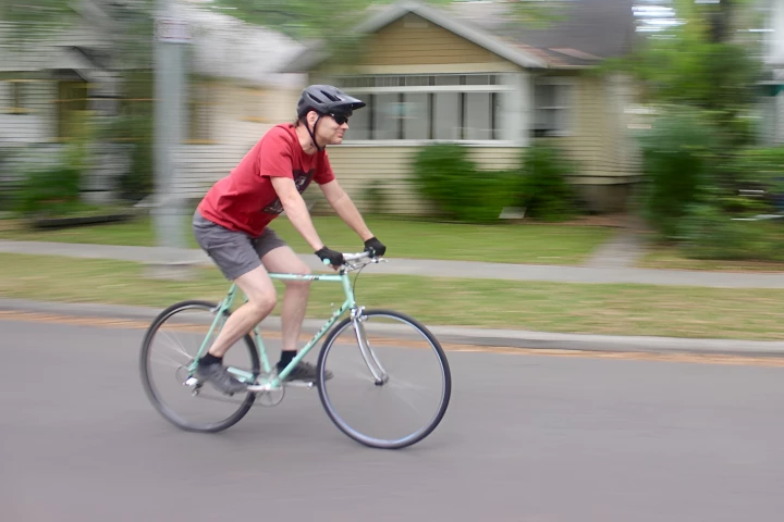 Yours truly on my still-spritely 1988 Miele Elite, modified to make it better suited to everyday use