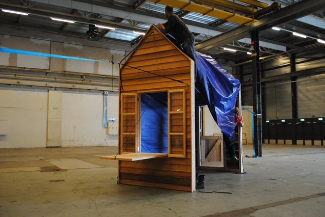 Hangout's window-table folds down inside or out