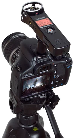The H1 can be shoe mounted onto modern digital SLRs, such as Canon's T2i